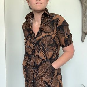 Jenny Design Brown Jungle Print Shirt Button Dress
